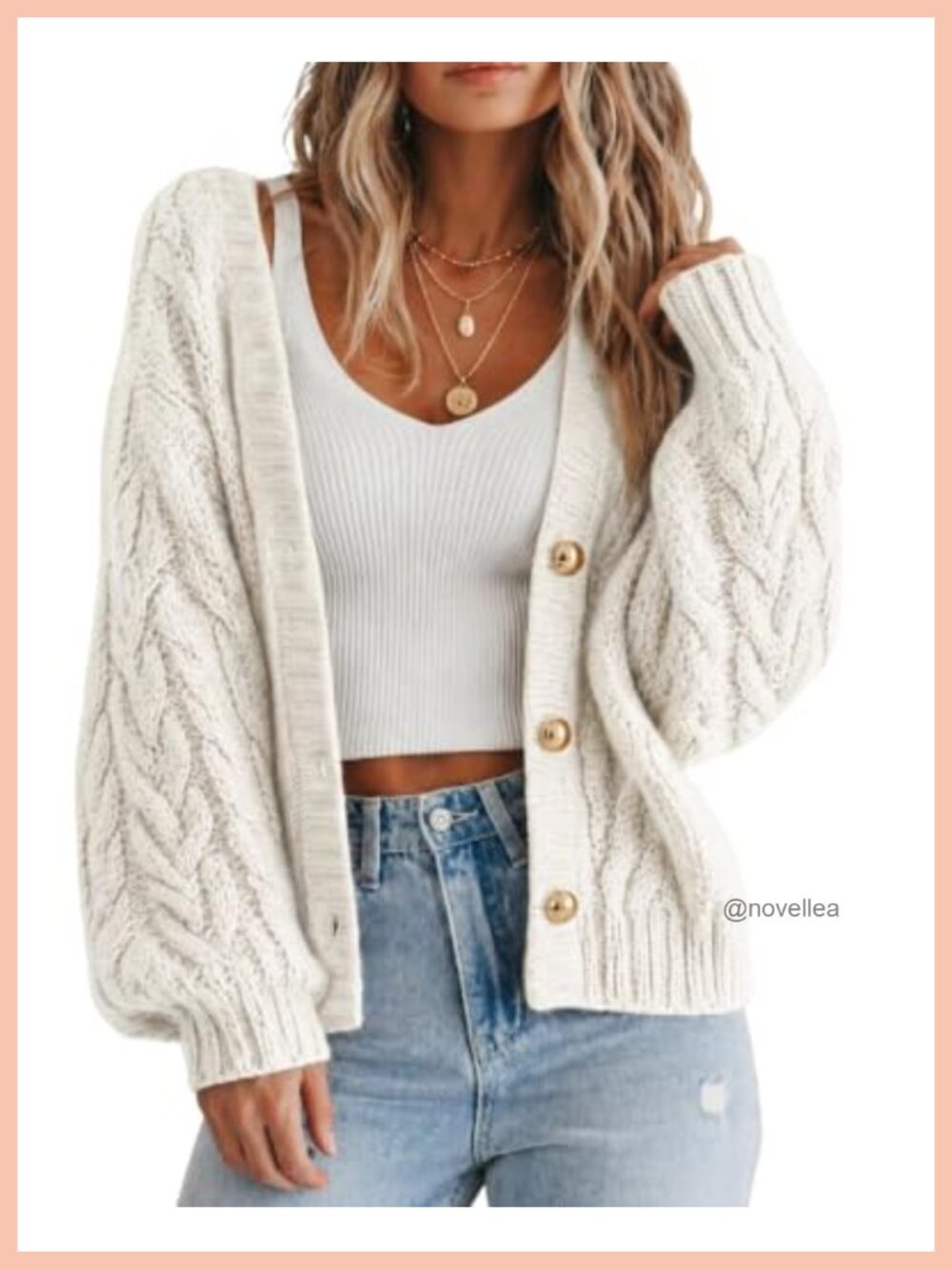 Cable Knit Open Front Cardigan Long Sleeve Button Up Sweater